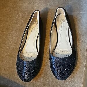 Flats Cute dressy black ballerina  with Rhinestones Size 7.5